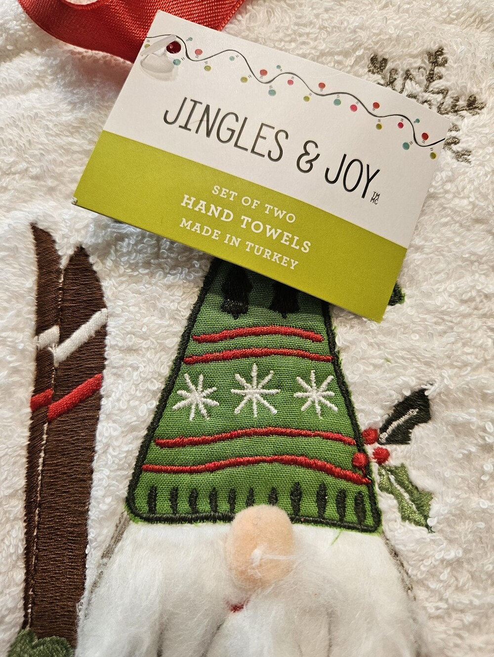 Jingles & Joy NWT Gnome Theme Holiday Hand Towels - Set of 2